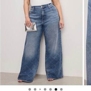 NEW GOOD AMERICAN, Size 16-rarely available, Wide Leg Crystal Embellished Jeans